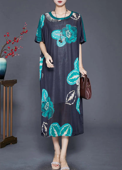 Elegant Black Oversized Print Silk Maxi Dresses Summer Ada Fashion