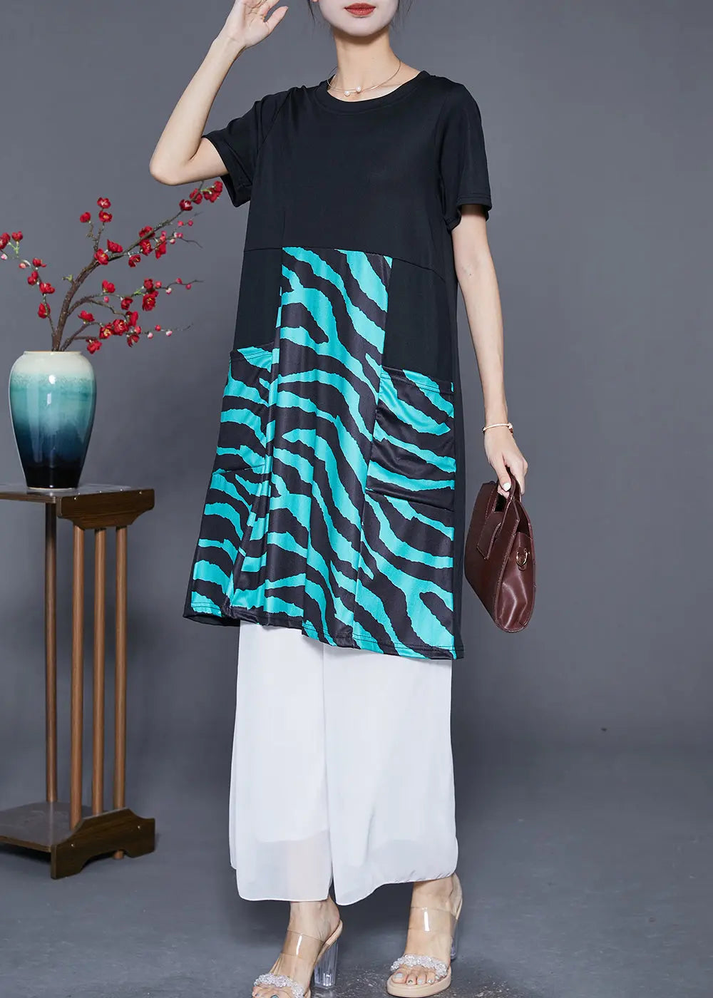 Elegant Black Striped Patchwork Pockets Cotton Maxi Dresses Summer Ada Fashion
