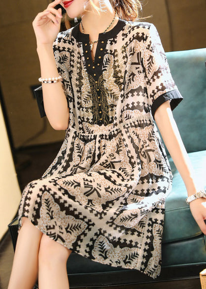 Elegant Black V Neck Print Vacation Chiffon Maxi Dresses Summer LY1486 - fabuloryshop