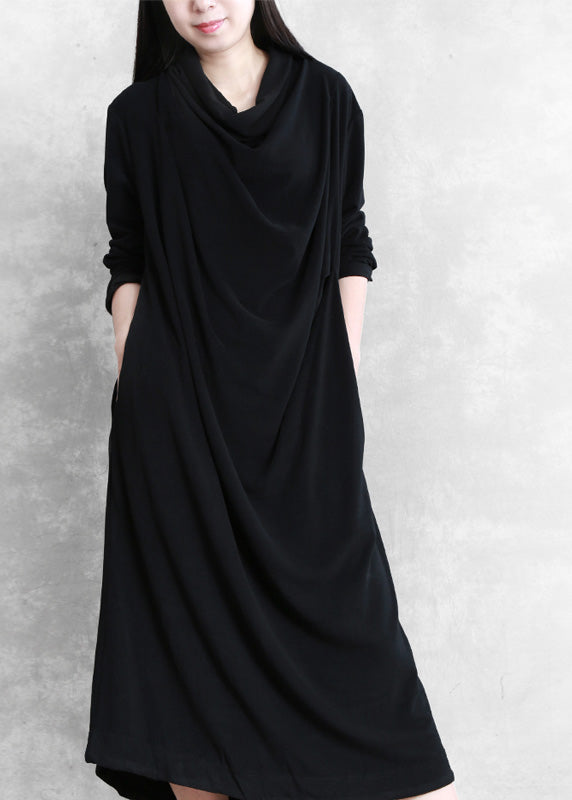 Elegant Black Velour Blended Cozy Draping Long Dresses Spring LY5193 - fabuloryshop