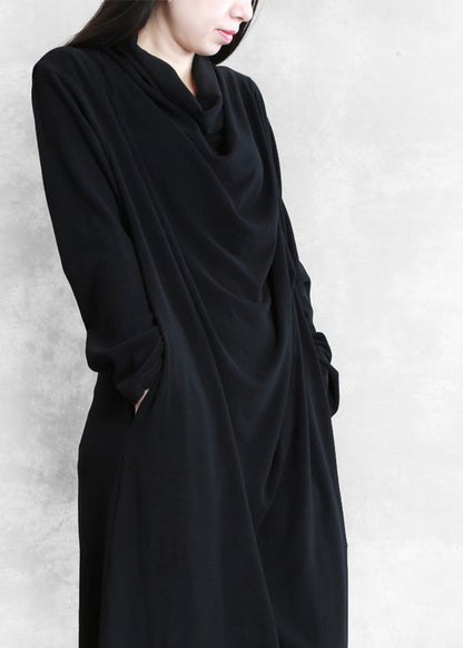 Elegant Black Velour Blended Cozy Draping Long Dresses Spring LY5193 - fabuloryshop