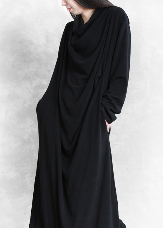 Elegant Black Velour Blended Cozy Draping Long Dresses Spring LY5193 - fabuloryshop