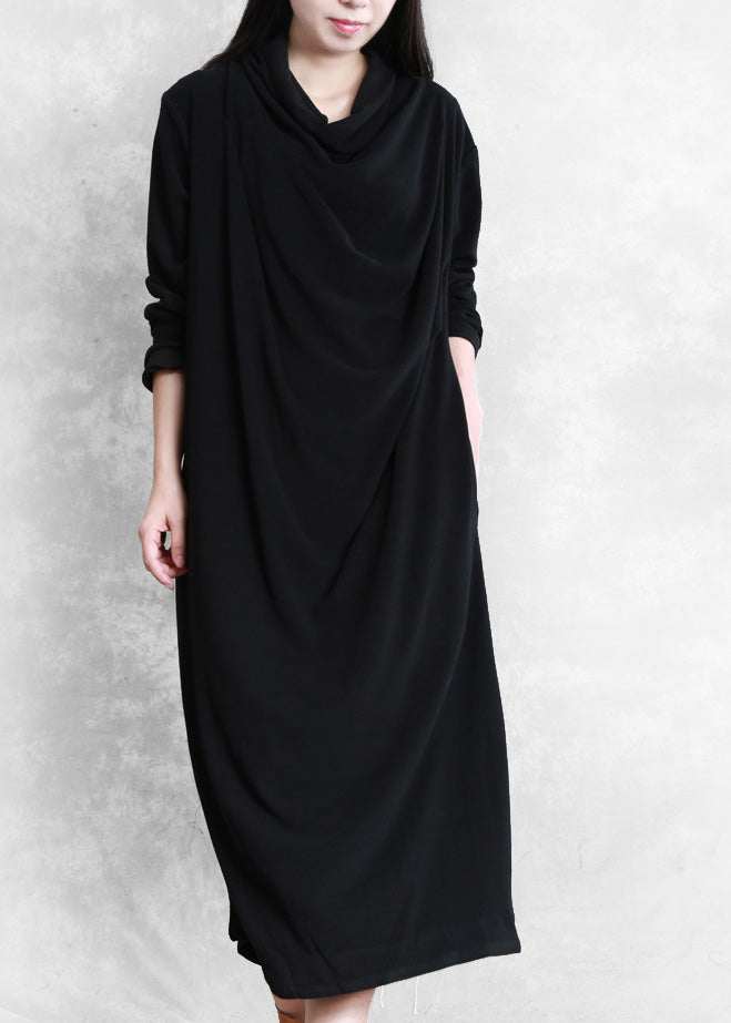 Elegant Black Velour Blended Cozy Draping Long Dresses Spring LY5193 - fabuloryshop