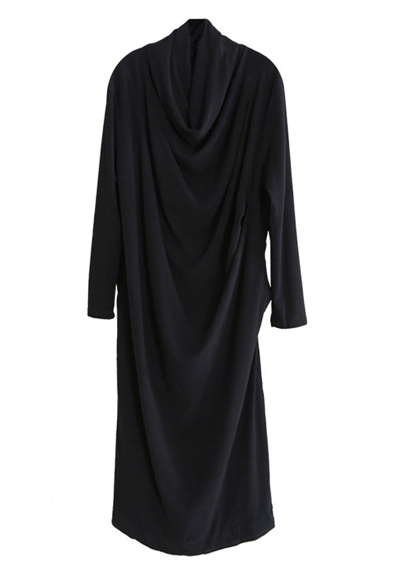 Elegant Black Velour Blended Cozy Draping Long Dresses Spring LY5193 - fabuloryshop