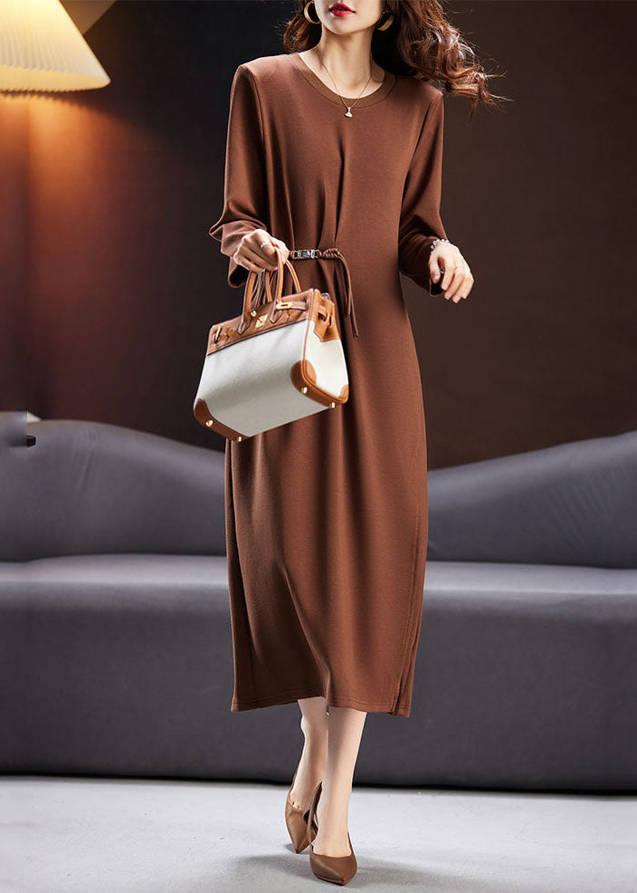 Elegant Black Wrinkled Tunic Maxi Dresses Long Sleeve Ada Fashion