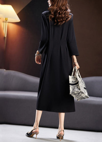 Elegant Black Wrinkled Tunic Maxi Dresses Long Sleeve Ada Fashion