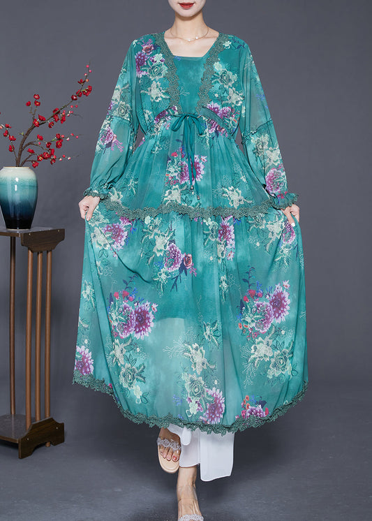 Elegant Blackish Green Cinched Patchwork Exra Large Hem Chiffon Beach Dress Summer Ada Fashion