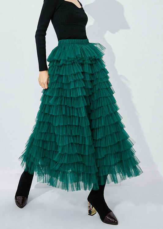 Elegant Blackish Green High Waist Layered Tulle Skirts Summer LY0858 - fabuloryshop