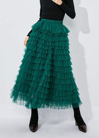 Elegant Blackish Green High Waist Layered Tulle Skirts Summer LY0858 - fabuloryshop