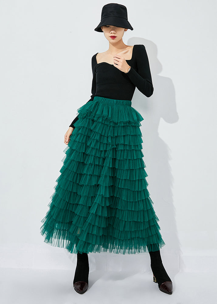 Elegant Blackish Green High Waist Layered Tulle Skirts Summer LY0858 - fabuloryshop