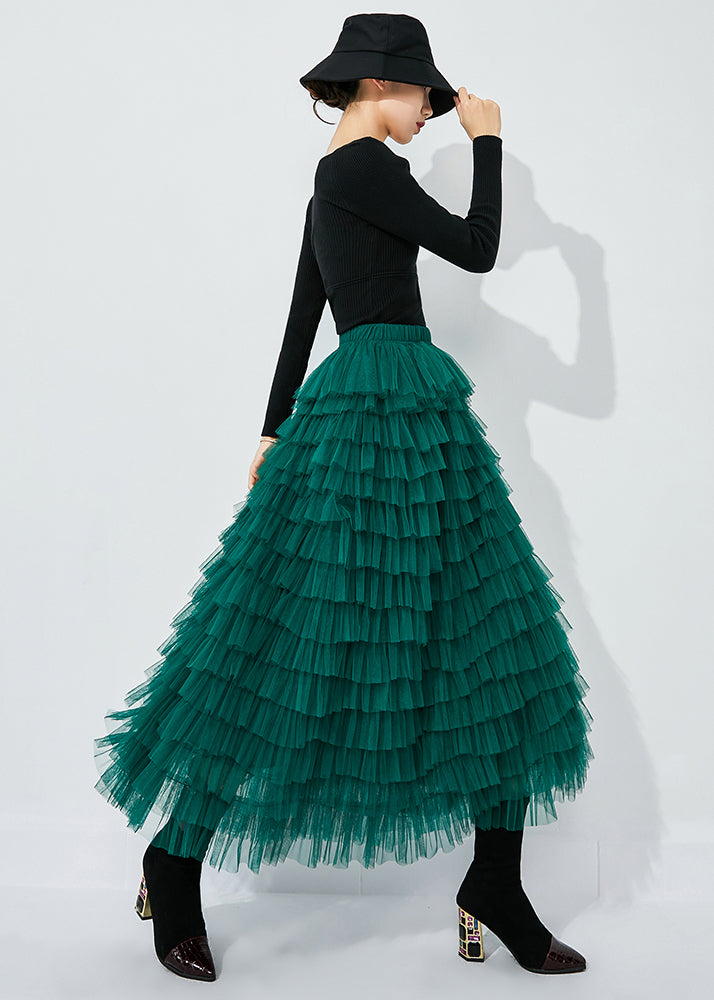 Elegant Blackish Green High Waist Layered Tulle Skirts Summer LY0858 - fabuloryshop