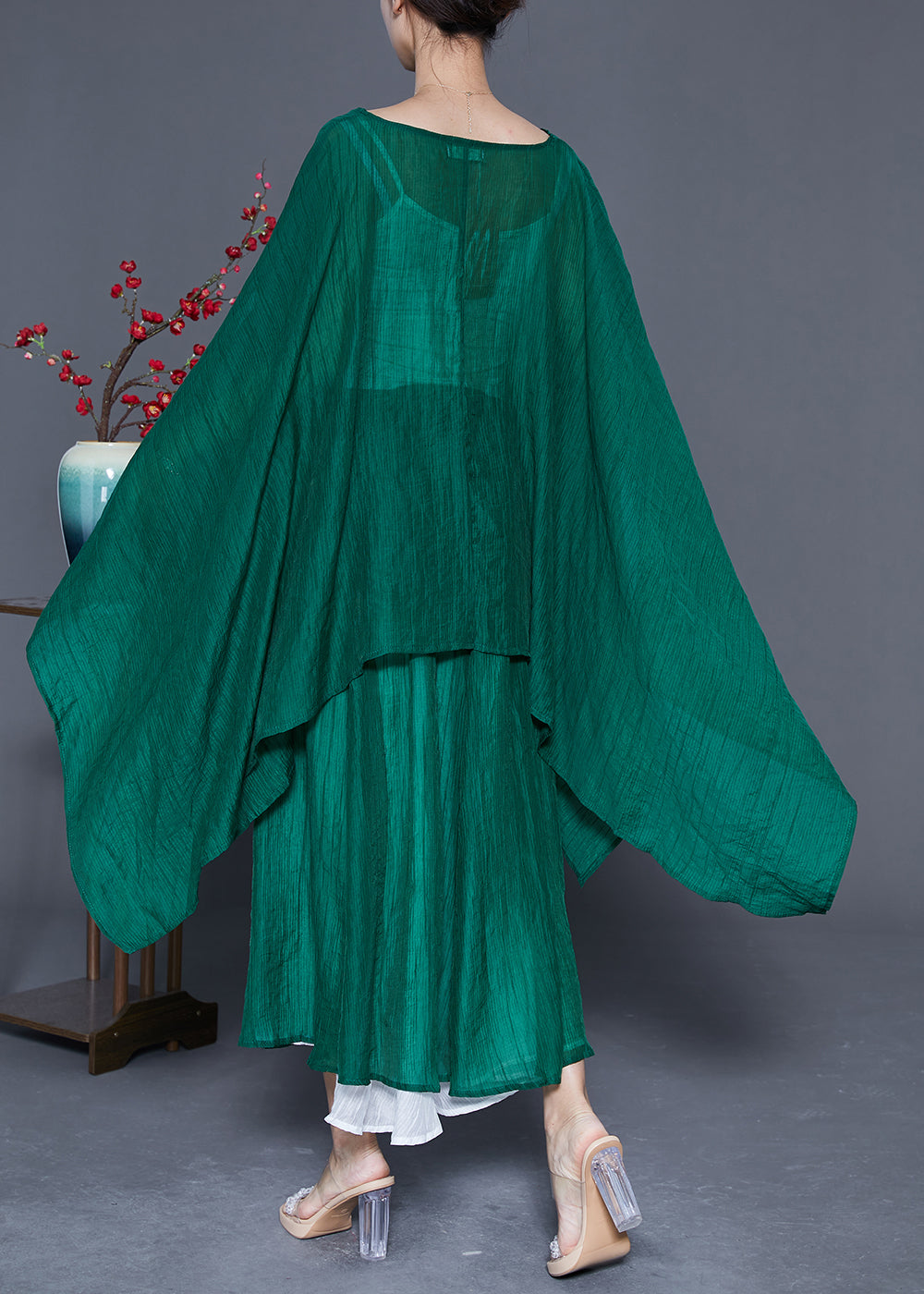 Elegant Blackish Green Oversized Asymmetrical Design Silk Two Pieces Set Summer LY4831 - fabuloryshop