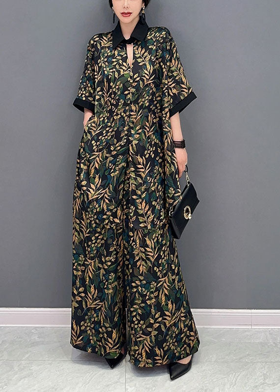 Elegant Blackish Green Oversized Print Chiffon Two Pieces Set Summer LY1588 - fabuloryshop