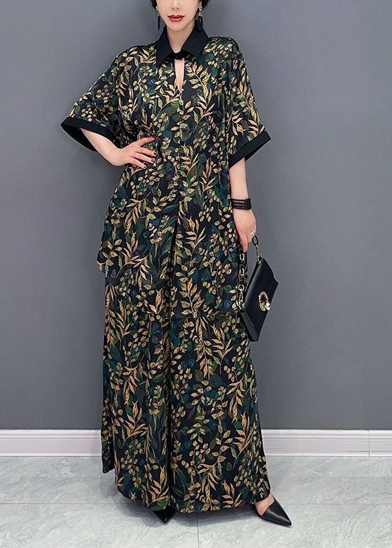 Elegant Blackish Green Oversized Print Chiffon Two Pieces Set Summer LY1588 - fabuloryshop