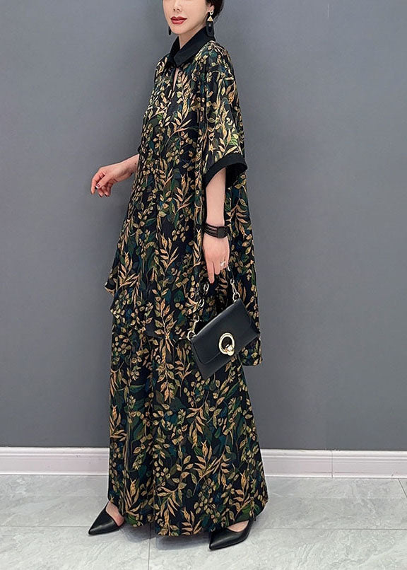 Elegant Blackish Green Oversized Print Chiffon Two Pieces Set Summer LY1588 - fabuloryshop