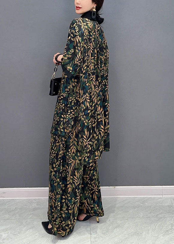 Elegant Blackish Green Oversized Print Chiffon Two Pieces Set Summer LY1588 - fabuloryshop