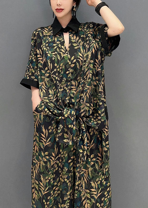 Elegant Blackish Green Oversized Print Chiffon Two Pieces Set Summer LY1588 - fabuloryshop