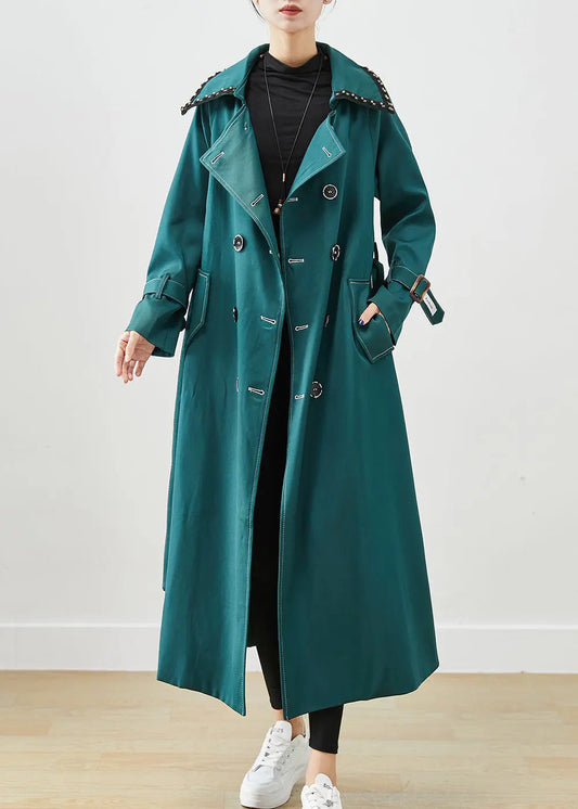 Elegant Blacksih Green Double Breast Pockets Cotton Coats Fall Ada Fashion