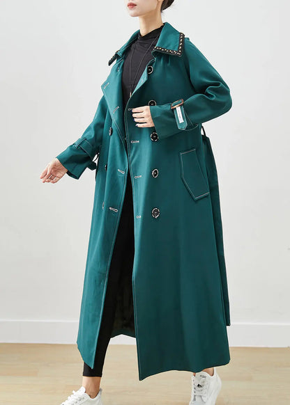 Elegant Blacksih Green Double Breast Pockets Cotton Coats Fall Ada Fashion