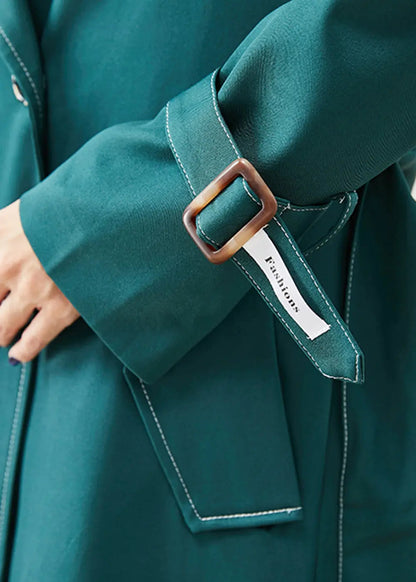 Elegant Blacksih Green Double Breast Pockets Cotton Coats Fall Ada Fashion