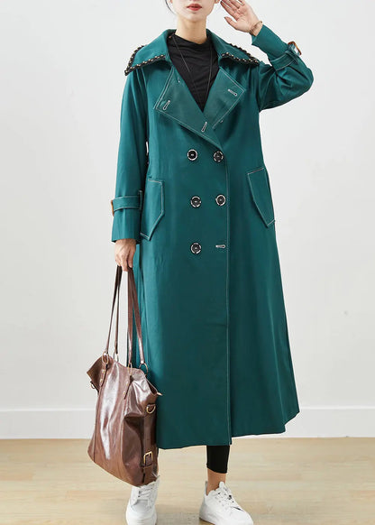 Elegant Blacksih Green Double Breast Pockets Cotton Coats Fall Ada Fashion