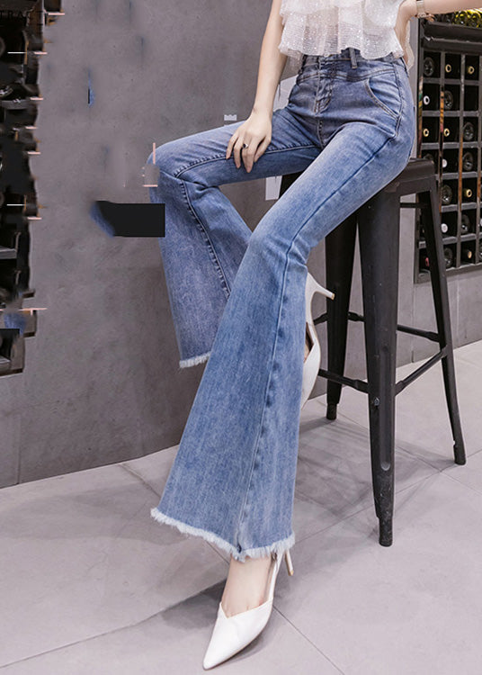 Elegant Blue High Waist Button Long Jeans Spring LY0174 - fabuloryshop