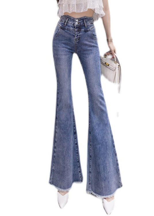 Elegant Blue High Waist Button Long Jeans Spring LY0174 - fabuloryshop