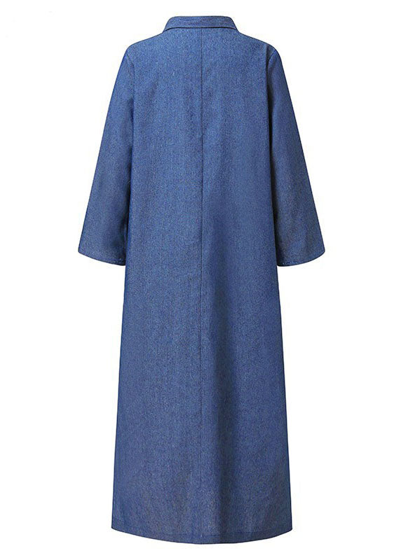 Elegant Blue Peter Pan Collar Patchwork Long Denim Dress Long Sleeve LY3932 - fabuloryshop