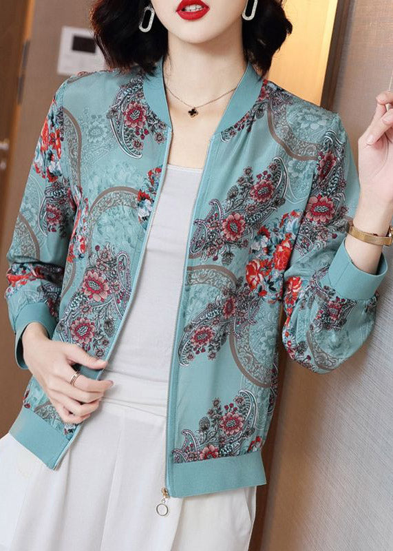 Elegant Blue Print Zippere Chiffon Sunscreen Sunscreen Coat Long Sleeve LY3793 - fabuloryshop