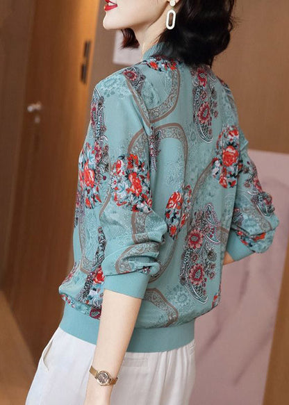 Elegant Blue Print Zippere Chiffon Sunscreen Sunscreen Coat Long Sleeve LY3793 - fabuloryshop