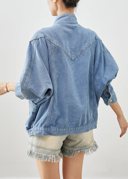 Elegant Blue Stand Collar Oversized Denim Coat Fall Ada Fashion