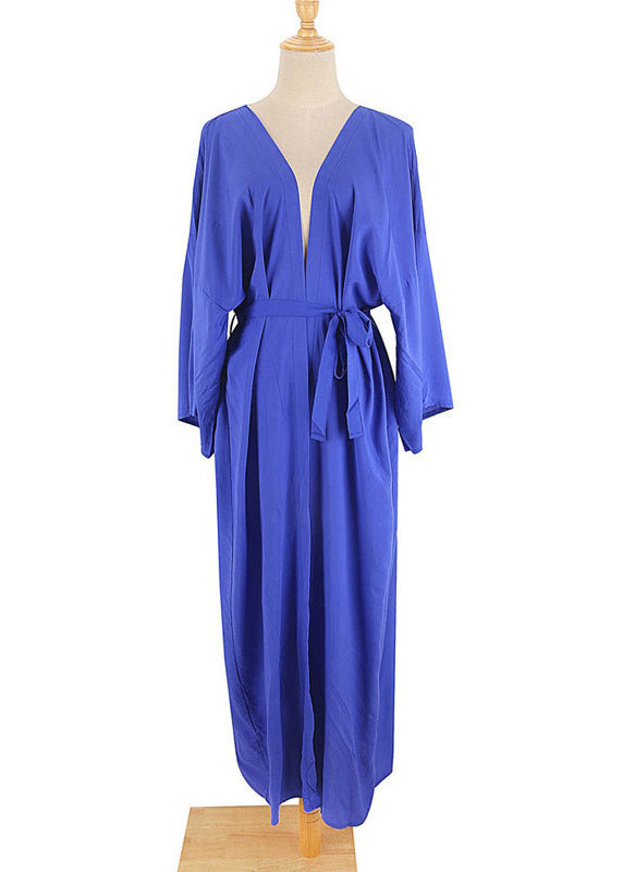 Elegant Blue Tie Waist Solid Maxi Holiday Cardigans Summer LY3036 - fabuloryshop