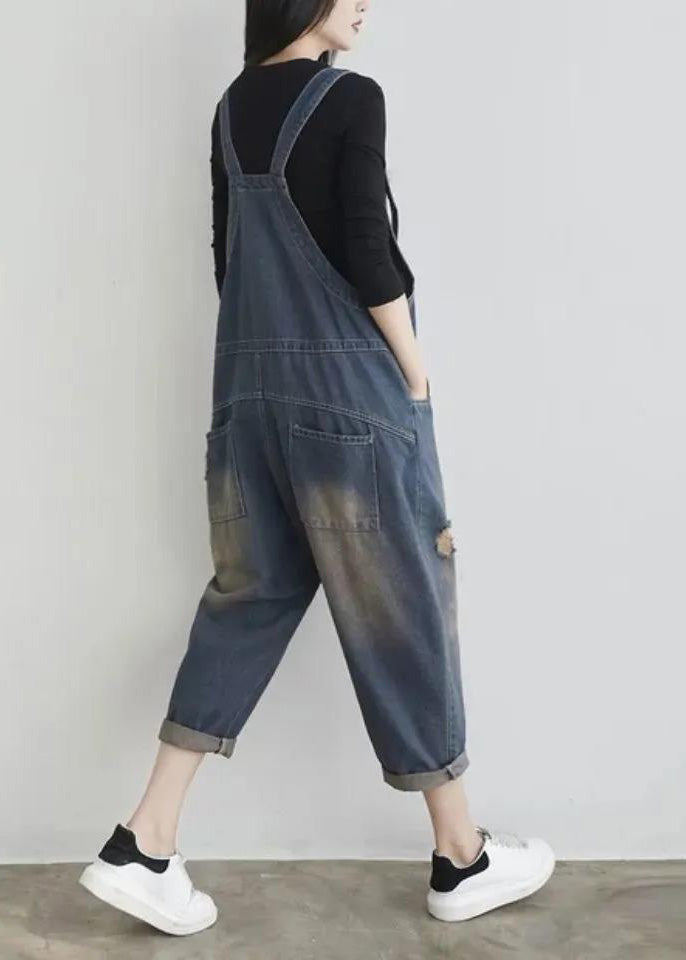 Eleganter blauer V-Ausschnitt Patchwork Knopf Jumpsuit Sommer LY7943