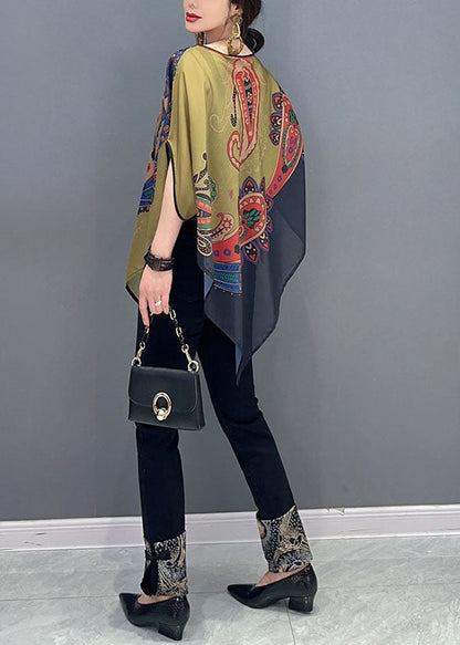 Elegant Colorblock Asymmetrical Print Chiffon Top Batwing Sleeve LC0338 - fabuloryshop