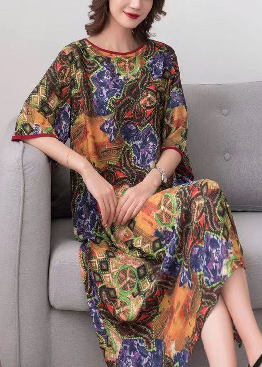 Elegant Colorblock O Neck Print Patchwork Chiffon Dress Summer Ada Fashion