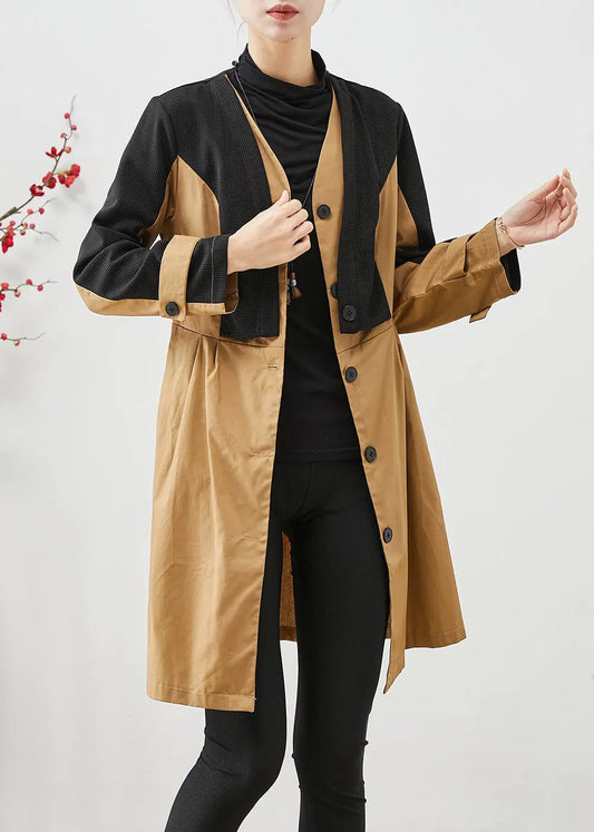 Elegant Colorblock Silm Fit Patchwork Cotton Trench Fall Ada Fashion