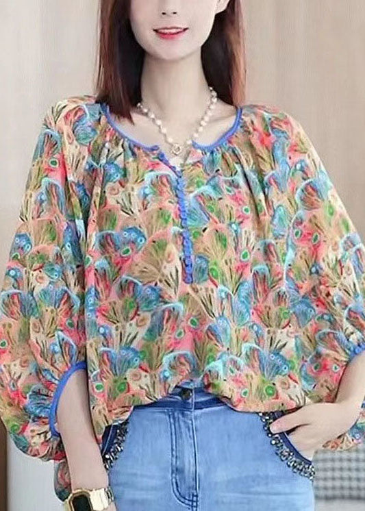 Elegant Colorblock V Neck Print Chiffon Shirt Tops Summer LY0070 - fabuloryshop