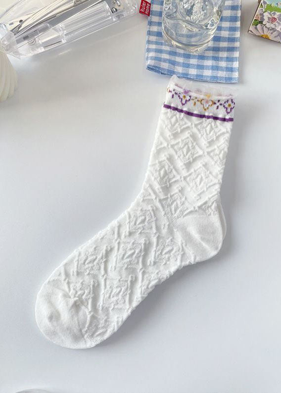 Elegant Floral Jacquard Cotton Mid Calf Socks - fabuloryshop