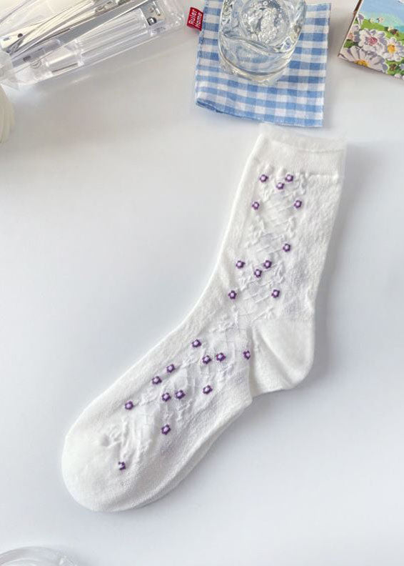 Elegant Floral Jacquard Cotton Mid Calf Socks - fabuloryshop