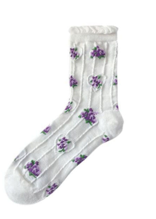 Elegant Floral Jacquard Cotton Mid Calf Socks - fabuloryshop