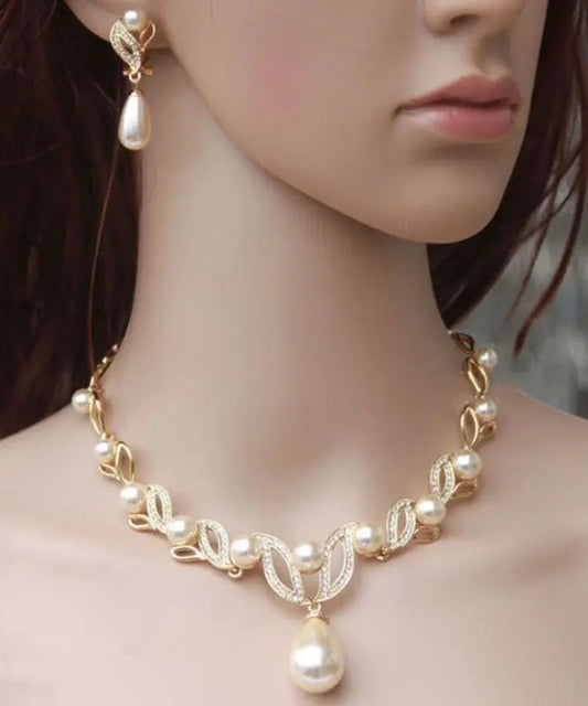 Elegant Gold Alloy Pearl Zircon Pendant Necklace Ada Fashion