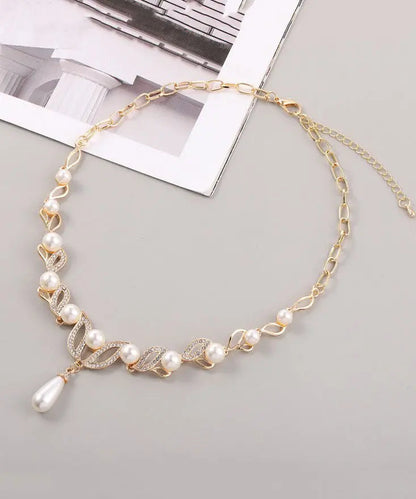 Elegant Gold Alloy Pearl Zircon Pendant Necklace Ada Fashion