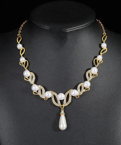 Elegant Gold Alloy Pearl Zircon Pendant Necklace Ada Fashion