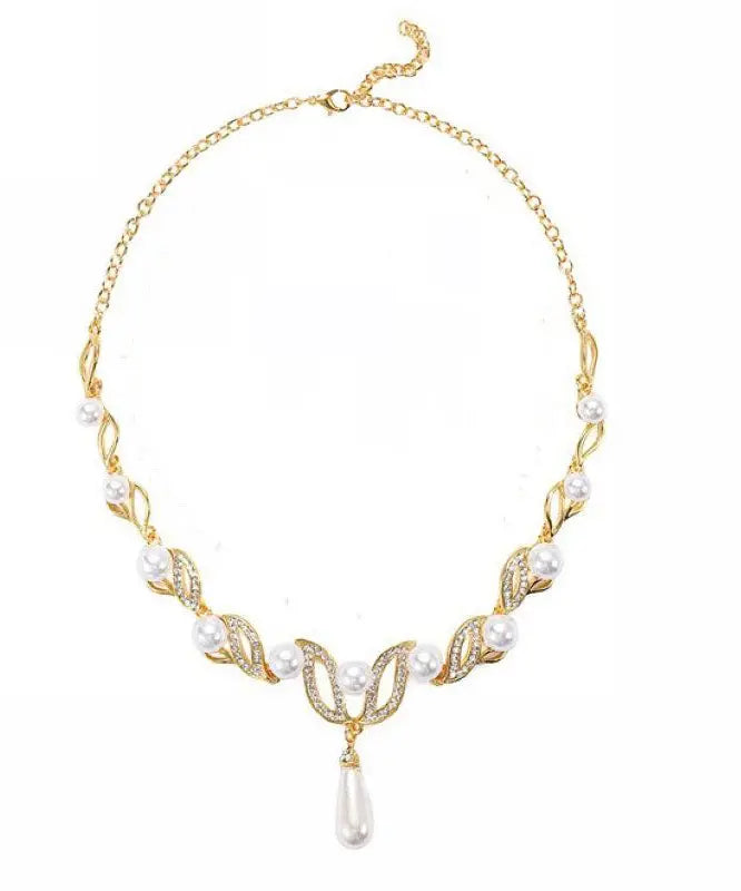 Elegant Gold Alloy Pearl Zircon Pendant Necklace Ada Fashion