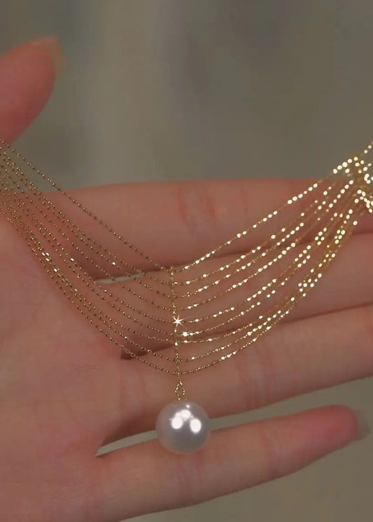 Elegant Gold Pearl Lace Tassel Pendant Necklace Ada Fashion