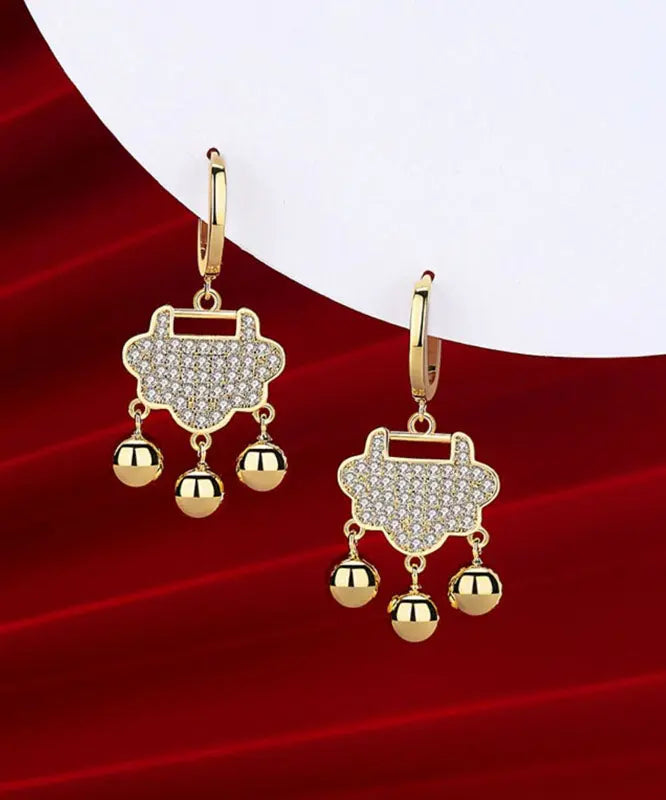 Elegant Gold Sterling Silver Zircon Small Bell Drop Earrings Ada Fashion