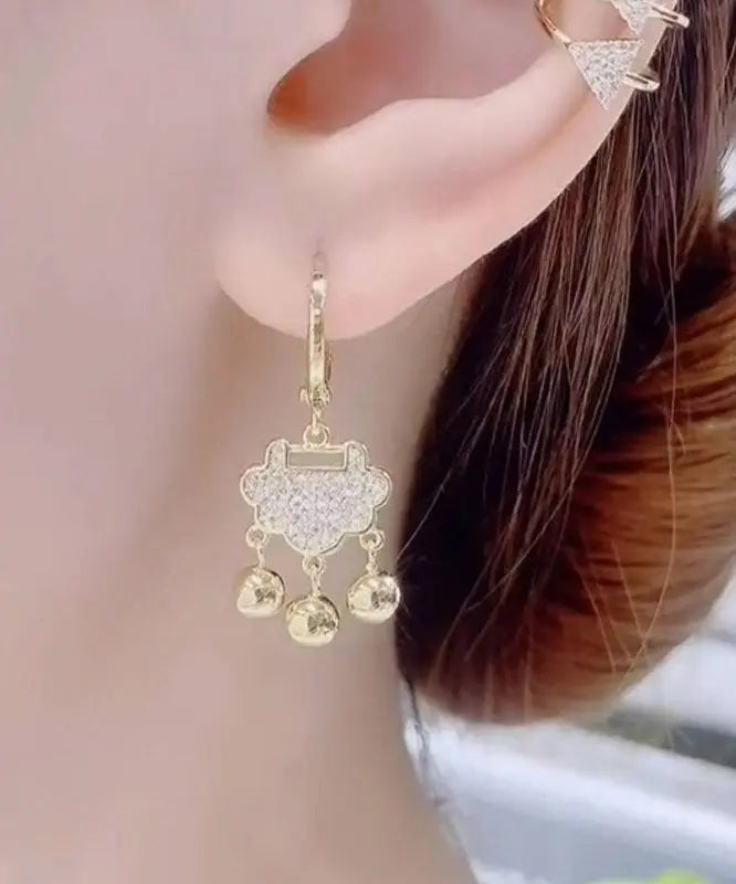 Elegant Gold Sterling Silver Zircon Small Bell Drop Earrings Ada Fashion