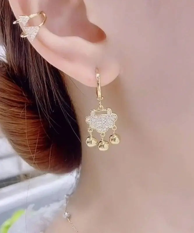 Elegant Gold Sterling Silver Zircon Small Bell Drop Earrings Ada Fashion