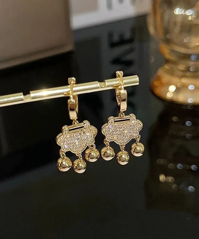 Elegant Gold Sterling Silver Zircon Small Bell Drop Earrings Ada Fashion