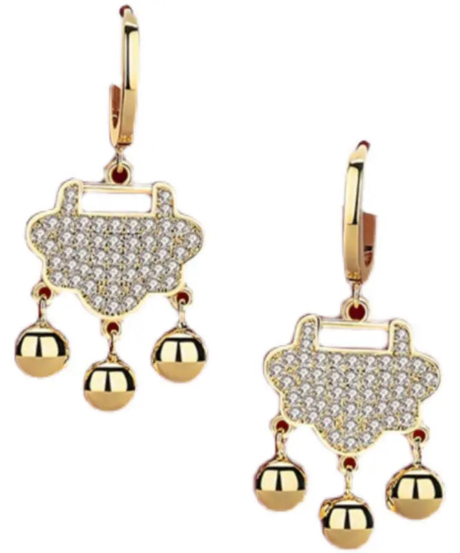 Elegant Gold Sterling Silver Zircon Small Bell Drop Earrings Ada Fashion